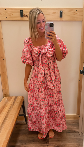 Pink Floral Maxi w/ Bow Detail