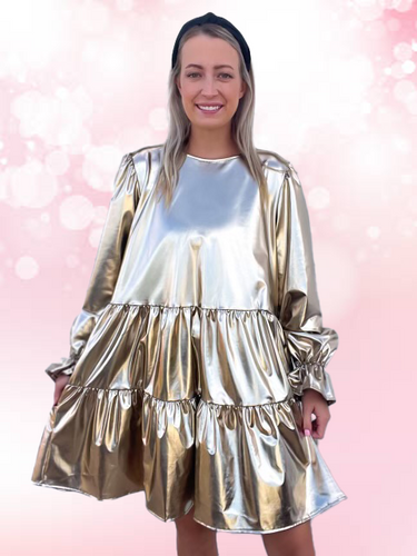 Gold Metallic Tiered Dress