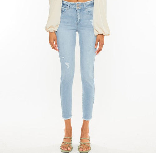 Light Wash Frayed Skinny Jeans