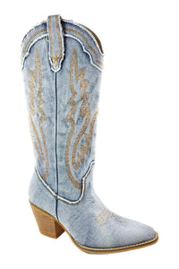 Acid Wash Denim Boots