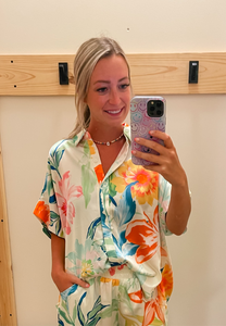 Cream Tropical Button Up Top