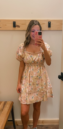 Peach Floral & Lace Dress