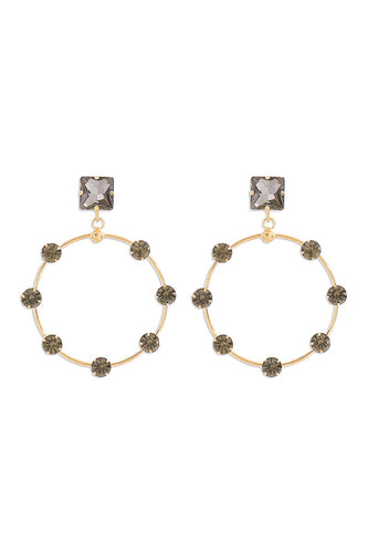 Smoky Gray Rhinestone Hoop Earrings