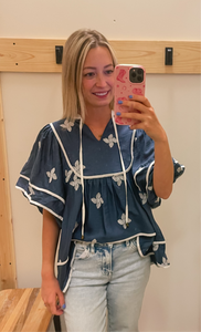 Blue Embroidered Floral Top