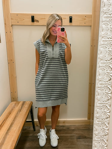 Gray Stripe Zipper Dress