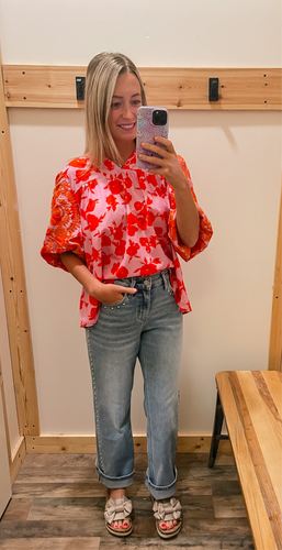 Pink & Orange Embroidered Top