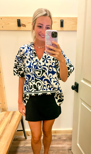 Royal & Black Floral Top