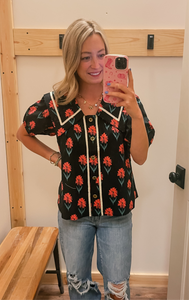 Black & Coral Floral Top