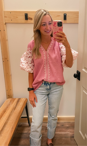 Pink Floral Puff Sleeve Top