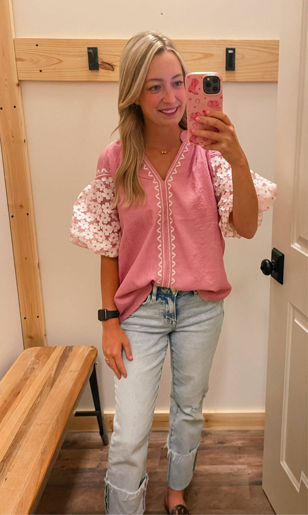 Pink Floral Puff Sleeve Top