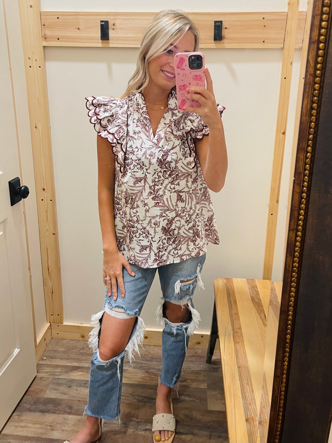 Maroon & White Floral Top