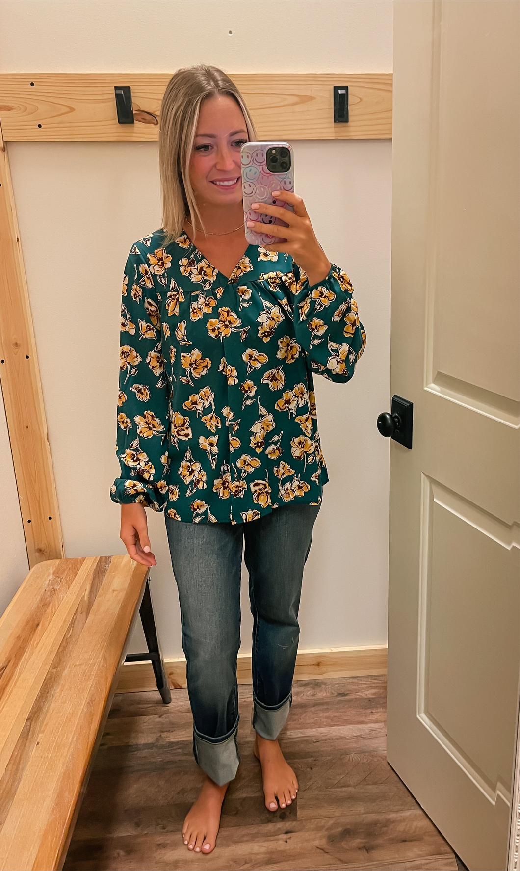 Teal Floral Top