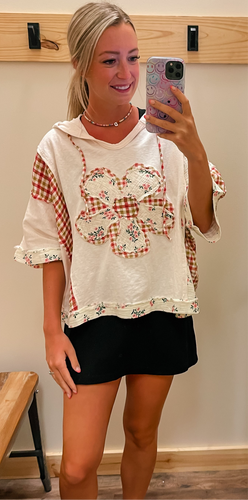 Cream Gingham Flower Patch Top