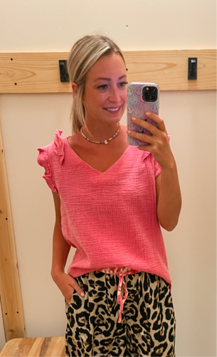 Pink Ruffle Gauze Top