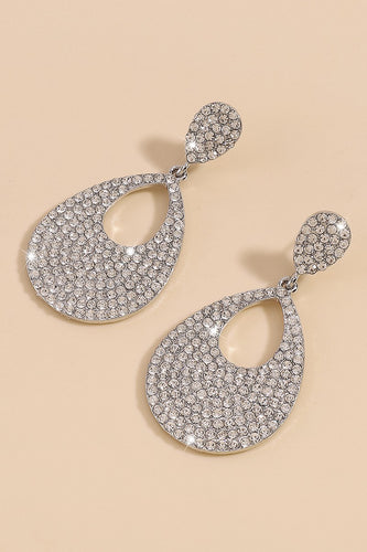 Silver Rhinestone Teardrop Earrings