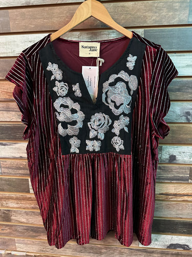 Maroon Velvet Ruffle Top