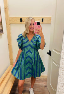 Green & Blue Stripe Dress