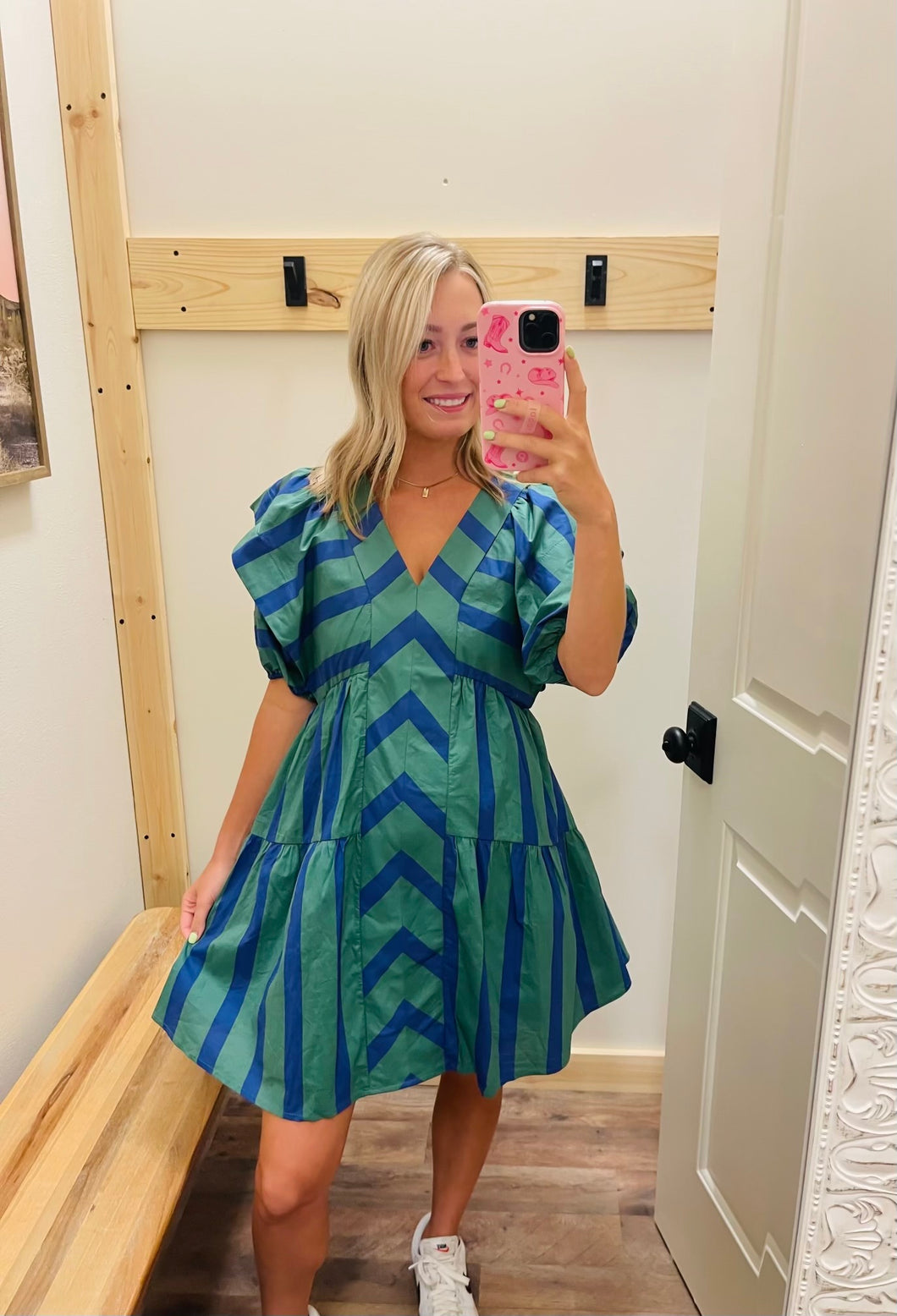 Green & Blue Stripe Dress