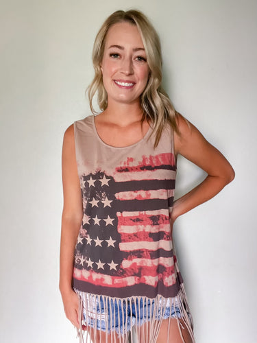 Vintage American Flag Tank w/ Fringe Detail