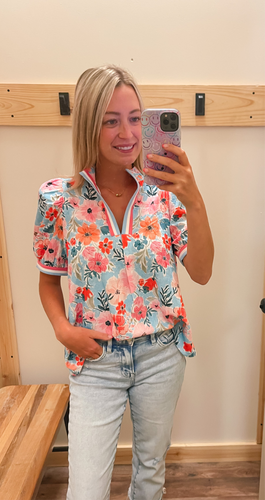 Pink, Blue & Peach Floral Top