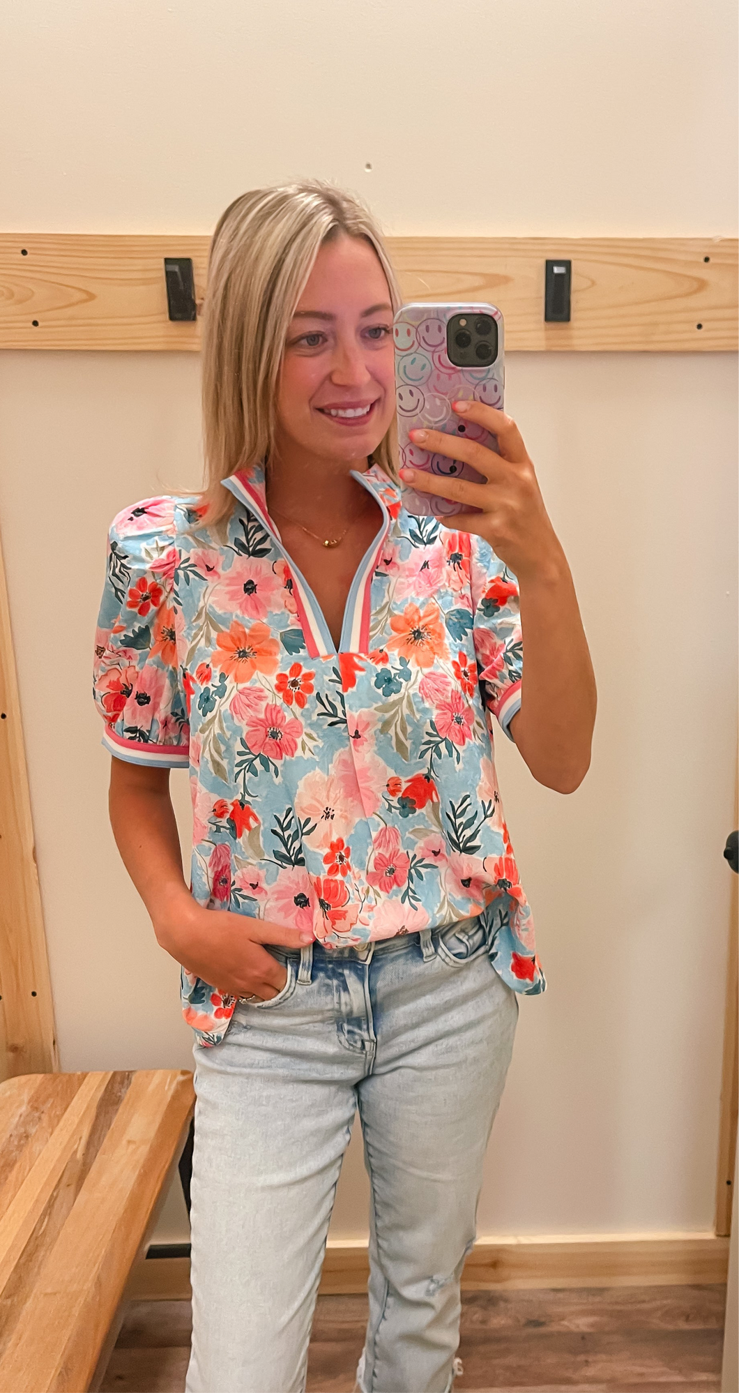 Pink, Blue & Peach Floral Top