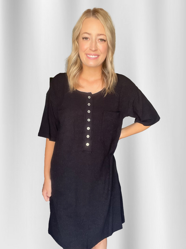 Black Waffle Knit Dress