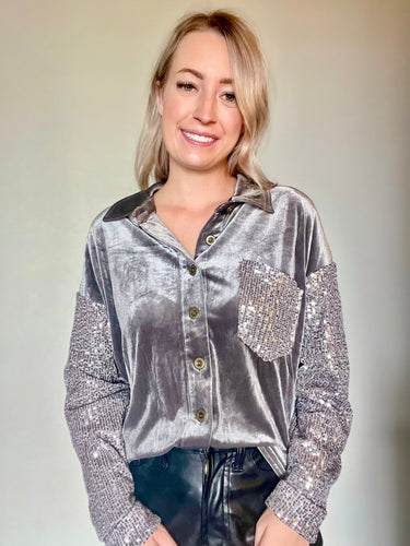 Charcoal Sequin Velvet Top