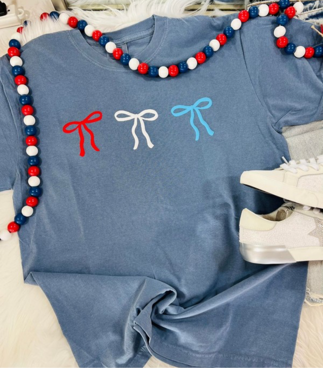 Red White & Blue Bow Tee