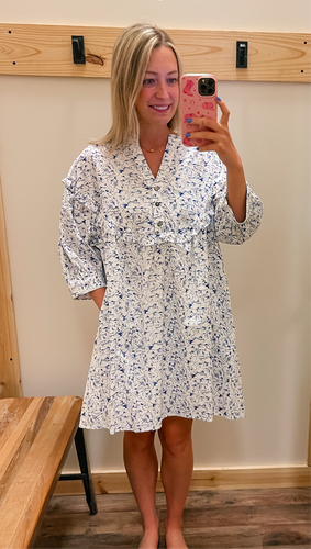 White & Blue Floral Dress