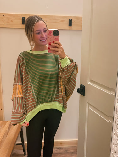 Green & Brown Multi Stripe Top