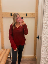 Load image into Gallery viewer, Burgundy Frayed Sweater