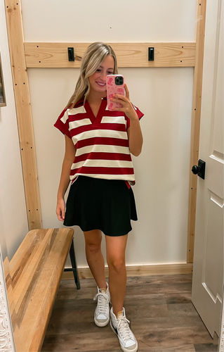 Maroon Stripe Collared Top