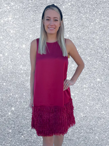 Crimson Sleeveless Feather Dress