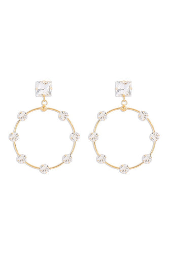 White Rhinestone Hoop Earrings