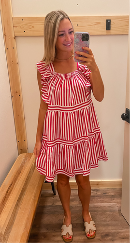 Pink & White Stripe Ruffle Dress