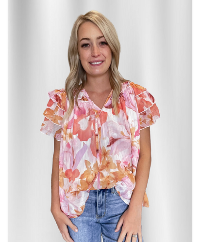 Pink & Orange Ruffle Top