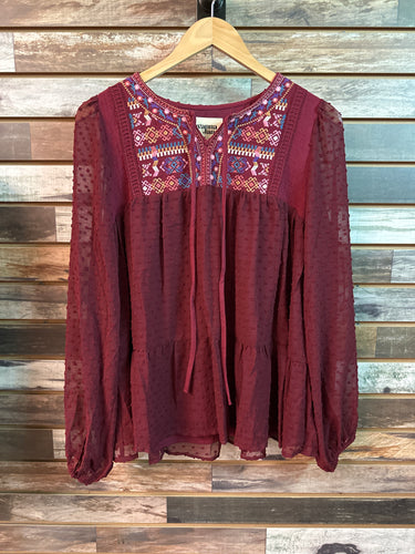 Maroon Embroidered Top