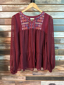 Maroon Embroidered Top