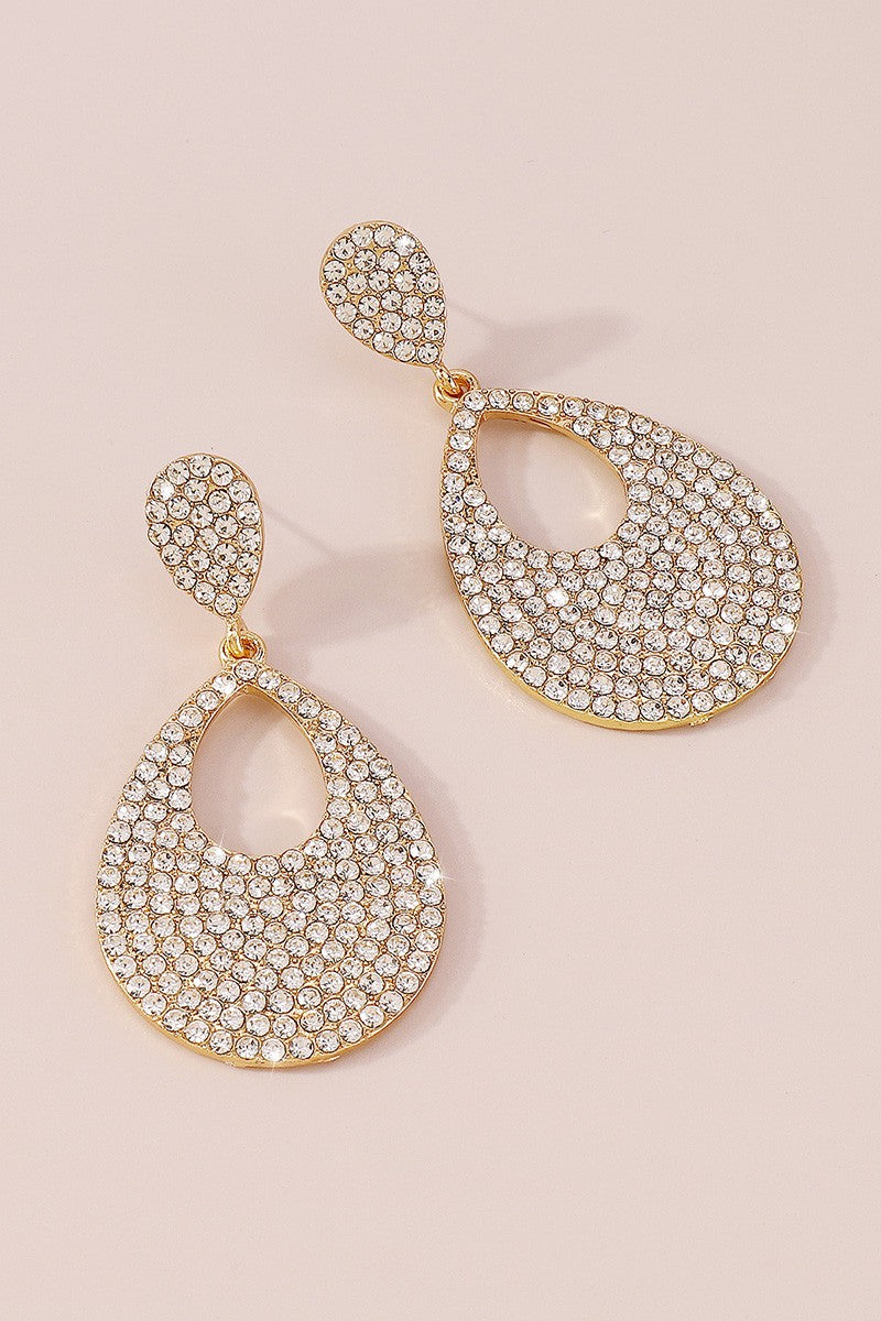 Gold Rhinestone Teardrop Earrings