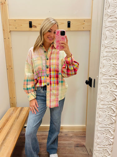 Yellow Multi Plaid Button Up