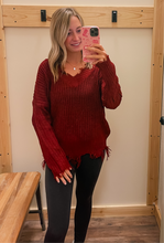 Load image into Gallery viewer, Burgundy Frayed Sweater