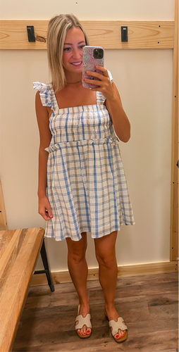 Blue Plaid Ruffle Dress