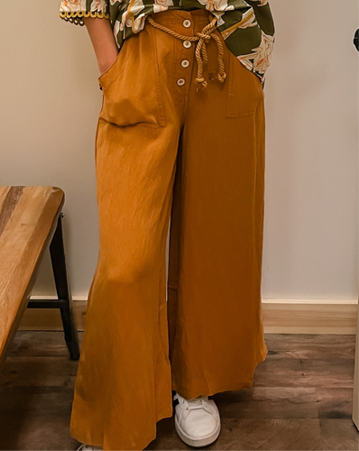 MIneral Wash Mustard Wide Leg Pants