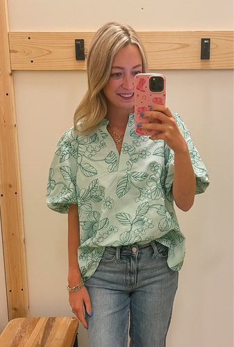 Kelly Green Pin Stripe Floral Top