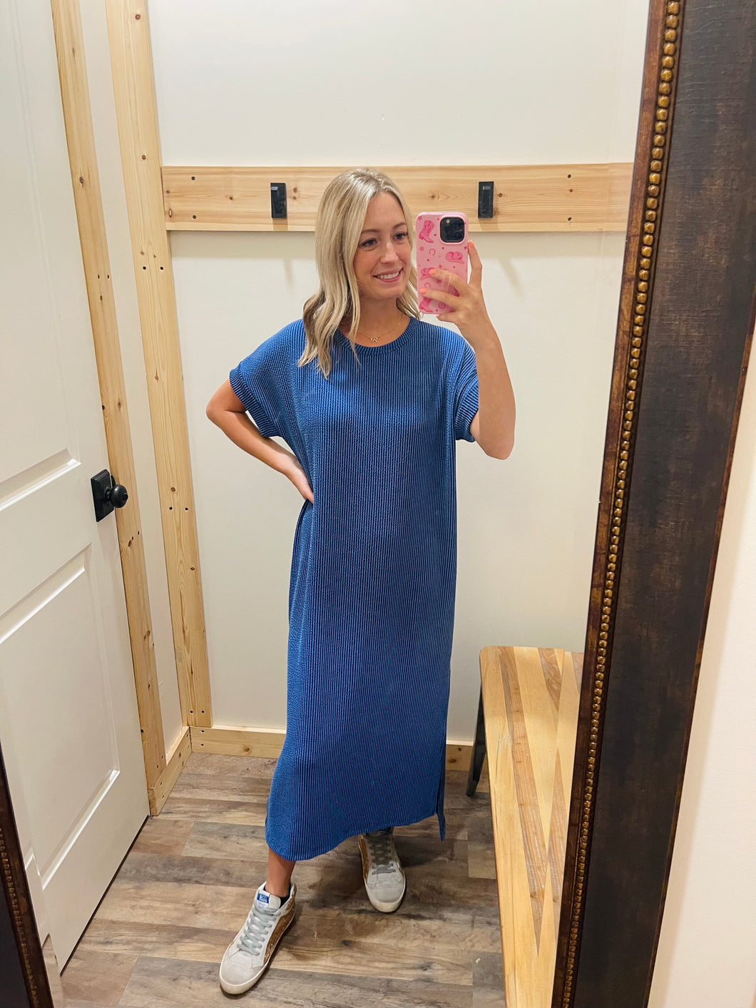 Blue Ribbed Maxi Dress