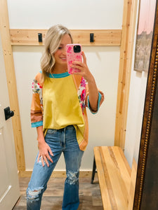 Turquoise & Yellow Multi Color Top