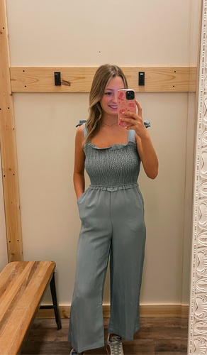 Blue Smocked Jumpsuit