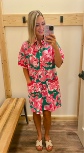 Kelly Green & Pink Tropical Dress