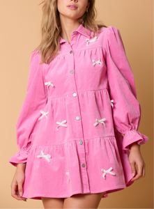 Pink Corduroy Dress w/ White Bows