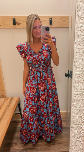 Red & Blue Floral Maxi Dress